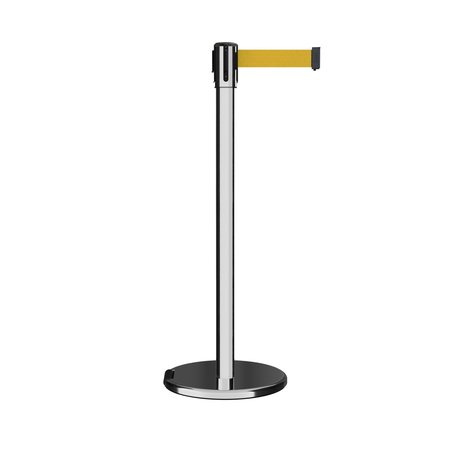 Retractable Belt Rolling Stanchion, 2ft Pol.Steel Post  11ft. Yellow